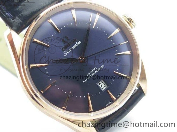 0414 Snug Seamaster Edizione Venezia RG Best Edition Blue Dial On Leather Strap A 8126